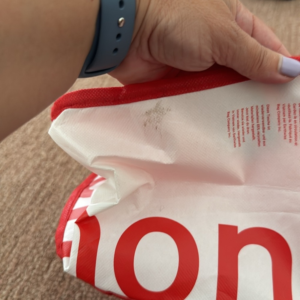 Lululemon reusable large shopping bag - red and white with snap. - Picture 2 of 3